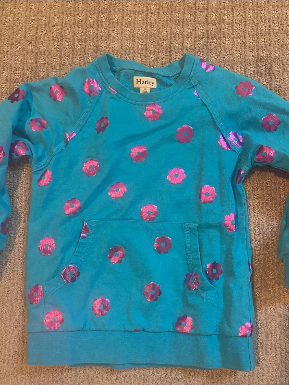 Bright Blue Hatley Sweatshirt with Metallic Pink Flowers
